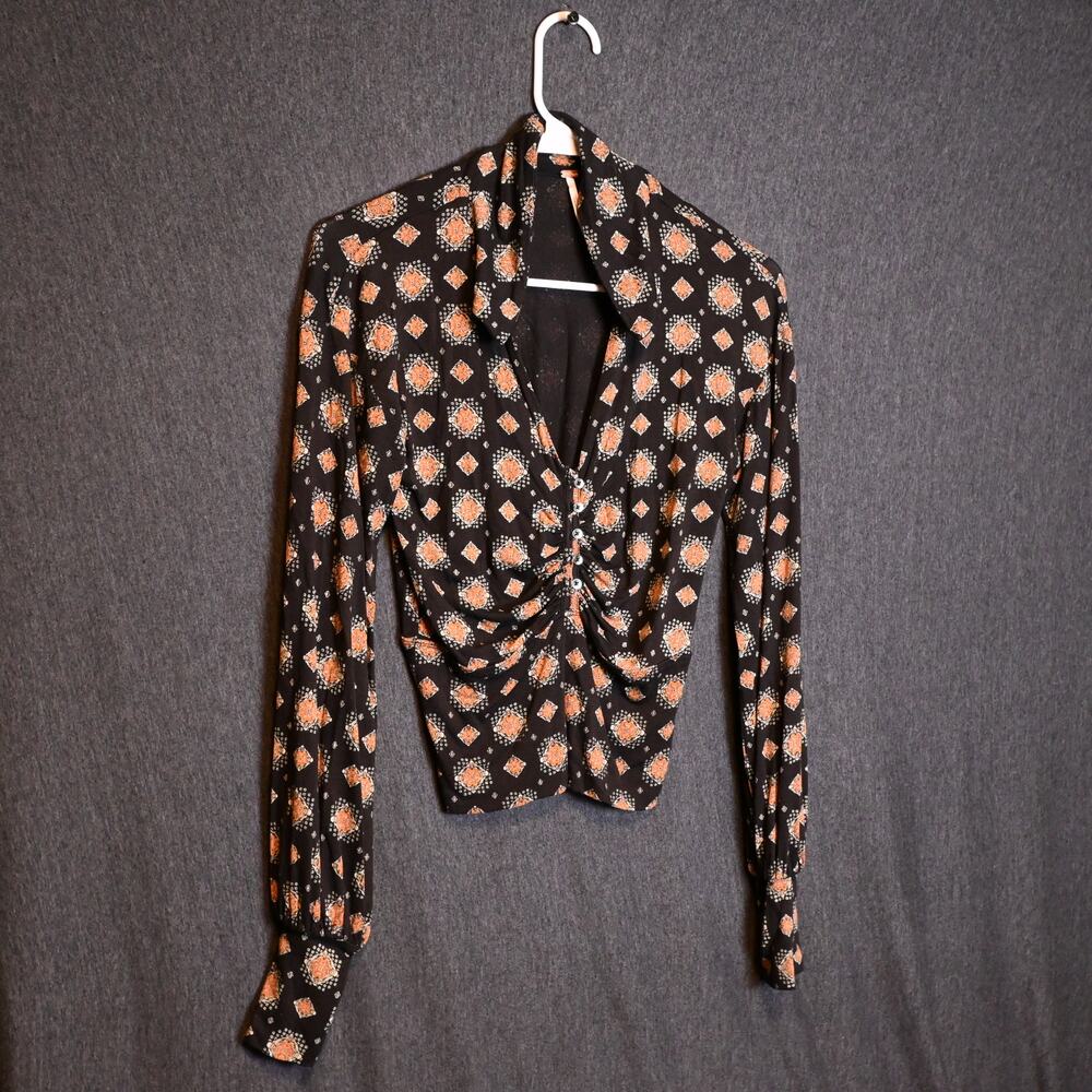 Free People Women's XS Sydney's Party Long Sleeve Top Ruched Button Front